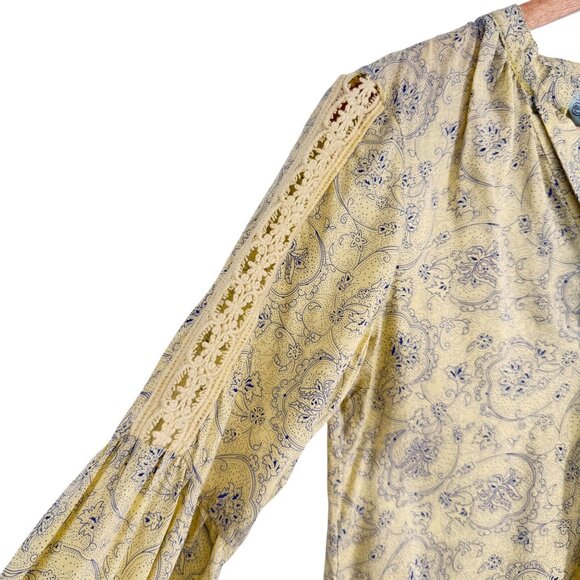 Noble Outfitters XXL Shirt Yellow Paisley Peasant Blouse Folklore Lace 21007 - Picture 12 of 16